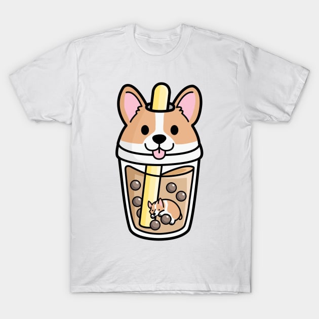 Kawaii Corgi Bubble Tea T-Shirt by SuperrSunday